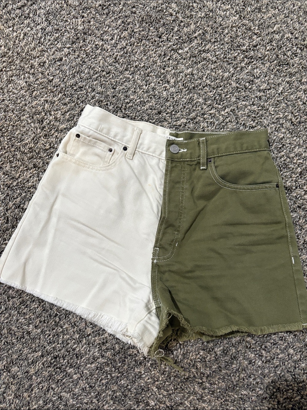 PacSun Two-Tone Olive Green and Cream Jean Shorts